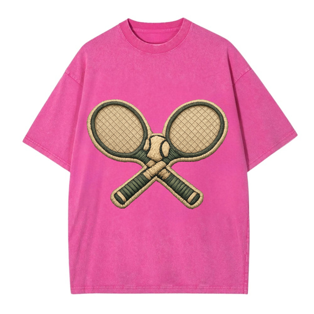 Embroidered patch design - TENNIS RACKET CROSSED - tennis rackets with ball in - Vintage T-shirt - Dusty Rose(Rose)