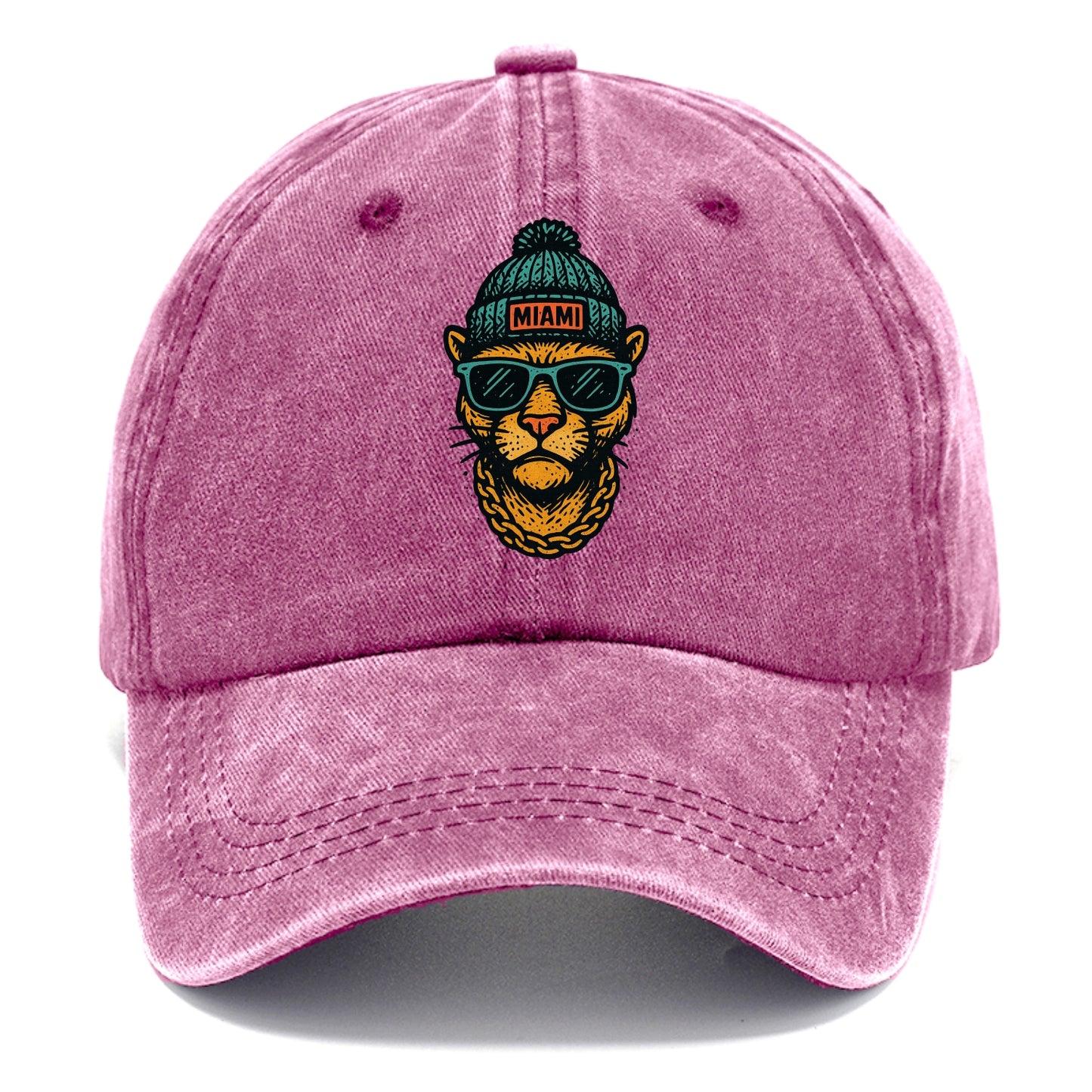 Florida Panther wearing Miami beanie with pom pom and wayfarer sunglasses - Classic Cap - Dusty Rose(Rose)