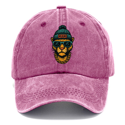 Florida Panther wearing Miami beanie with pom pom and wayfarer sunglasses - Classic Cap - Dusty Rose(Rose)