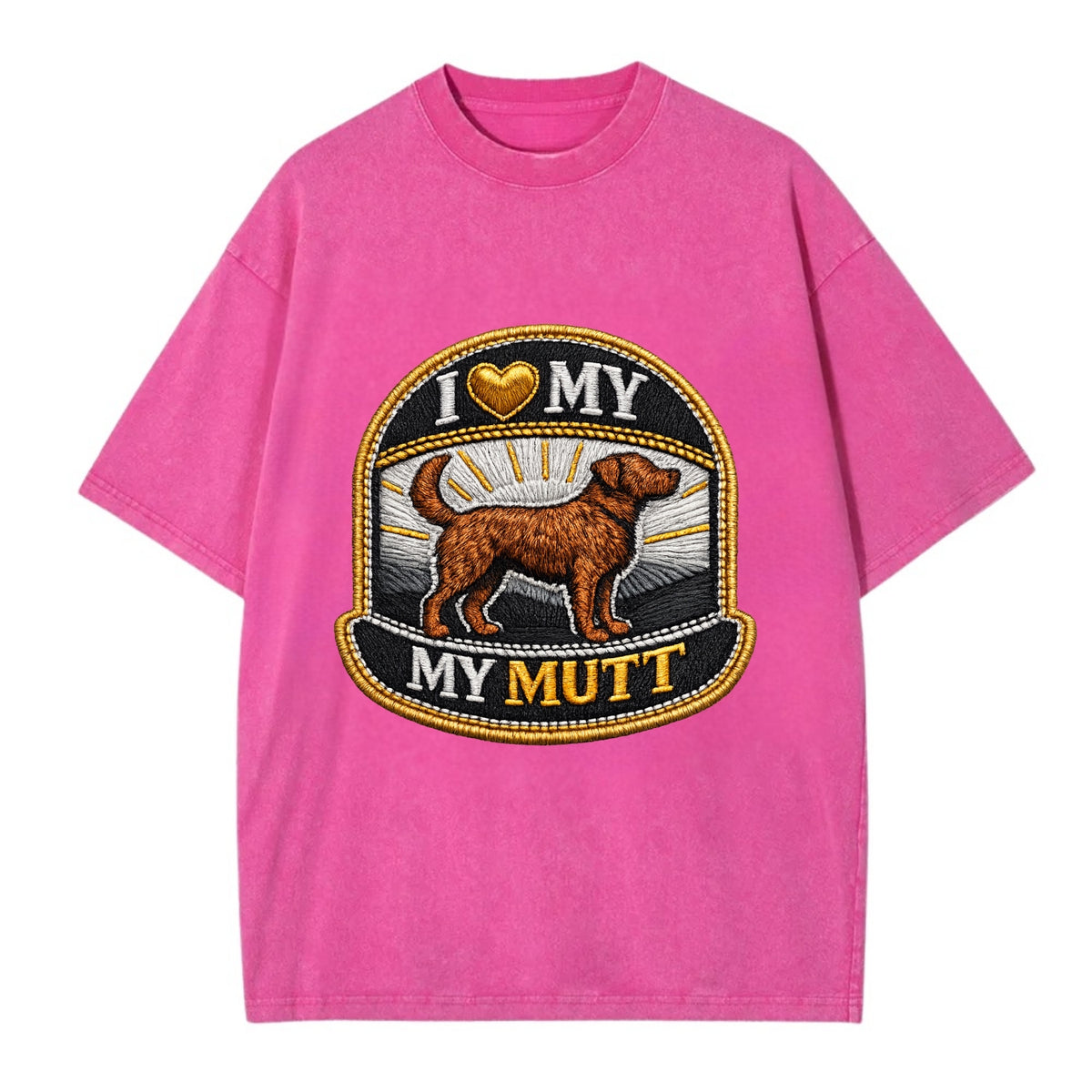 I LOVE MY MUTT - mixed breed silhouette in brown , rescue pride - Vintage T-shirt - Dusty Rose(Rose)