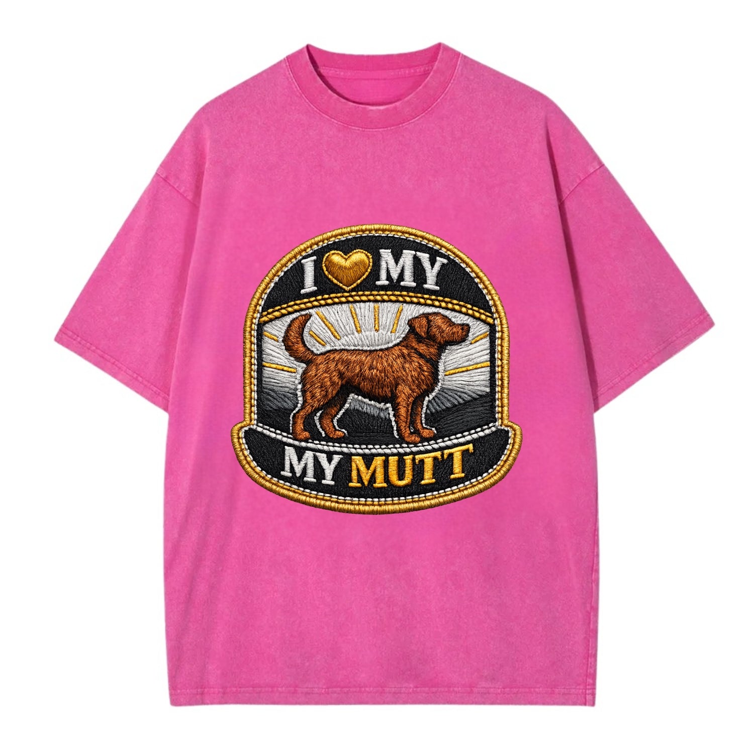 I LOVE MY MUTT - mixed breed silhouette in brown , rescue pride - Vintage T-shirt - Dusty Rose(Rose)