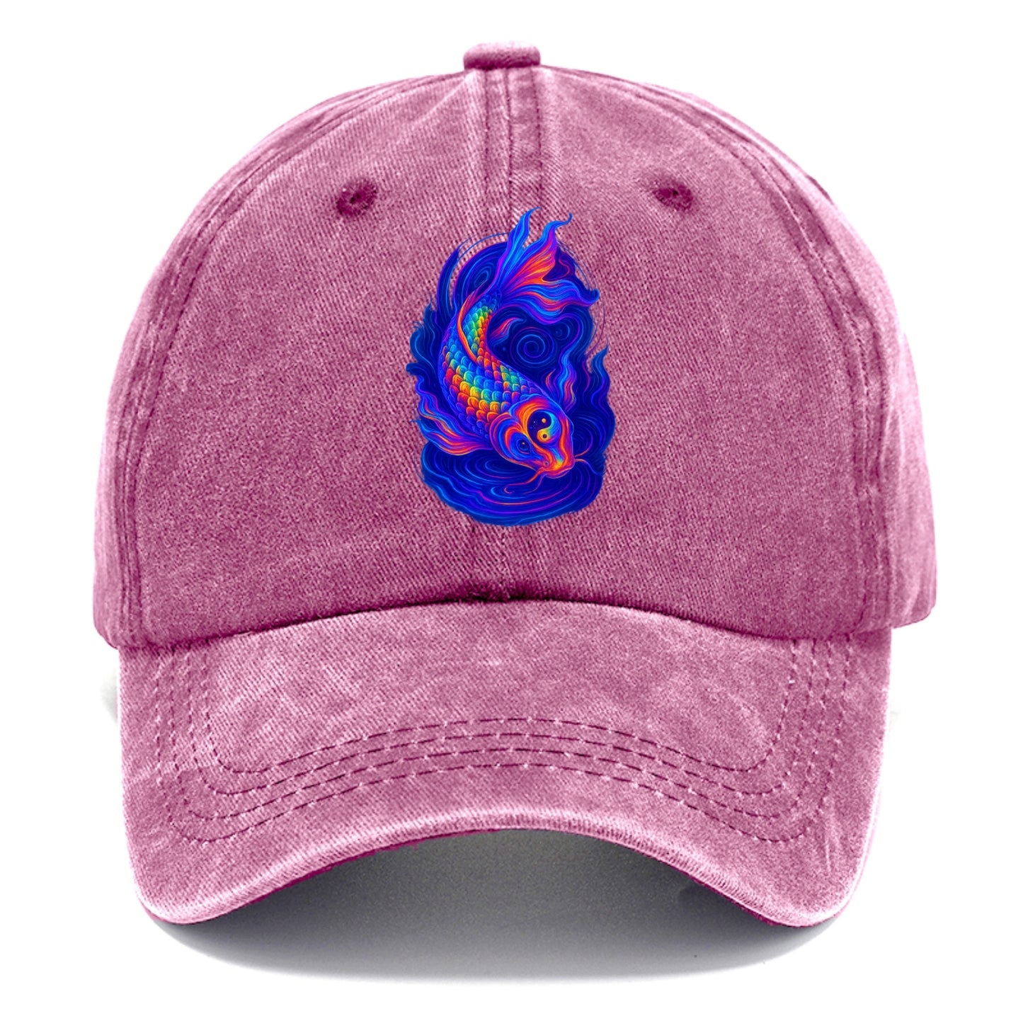 Sacred koi with scales reflecting rainbow prisms, yin-yang patterns in cosmic colors, - Classic Cap - Dusty Rose(Rose)
