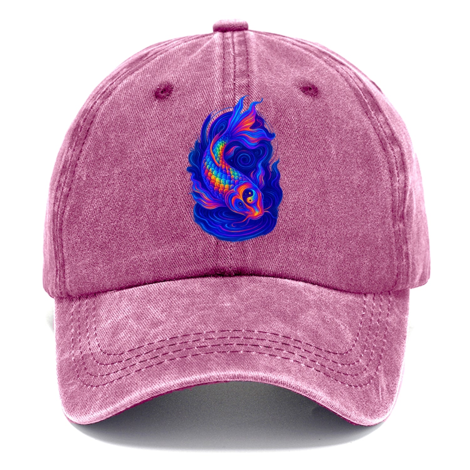 Sacred koi with scales reflecting rainbow prisms, yin-yang patterns in cosmic colors, - Classic Cap - Dusty Rose(Rose)
