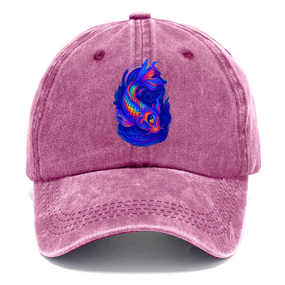 Sacred koi with scales reflecting rainbow prisms, yin-yang patterns in cosmic colors, - Classic Cap - Dusty Rose(Rose)