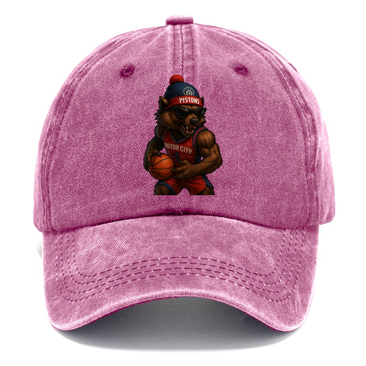 Motor City Wolverine wearing Pistons beanie with gear patch and wayfarer sunglasses - Classic Cap - Dusty Rose(Rose)