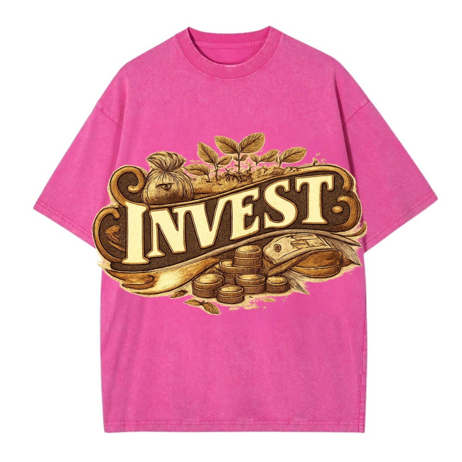 Bold typography design - "INVEST" - growing money, smart decisions - Vintage T-shirt - Dusty Rose(Rose)