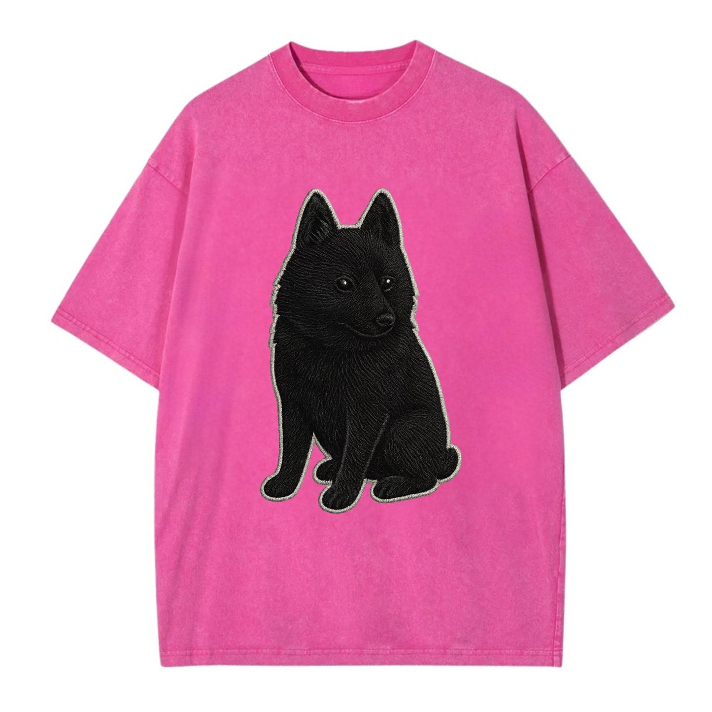 Schipperke - Solid black small embroidered sitting pose - Vintage T-shirt - Dusty Rose(Rose)