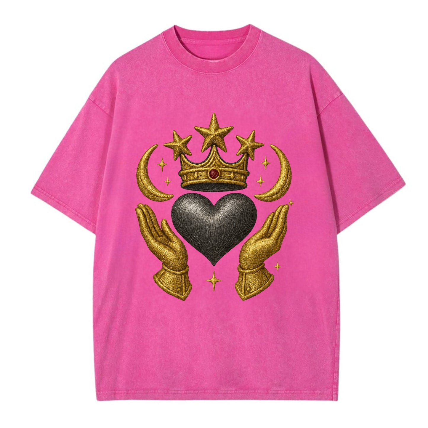 Sun goddess crown radiating golden rays over a midnight heart with henna-adorned - Vintage T-shirt - Dusty Rose(Rose)