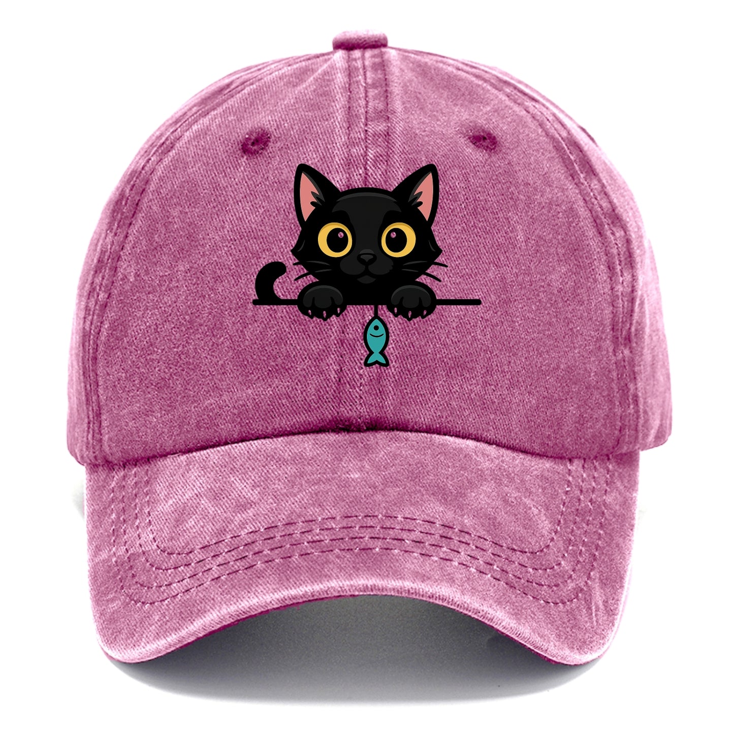 Midnight the black cat holding a tiny yarn ball between both paws while peeking. - Classic Cap - Dusty Rose(Rose)