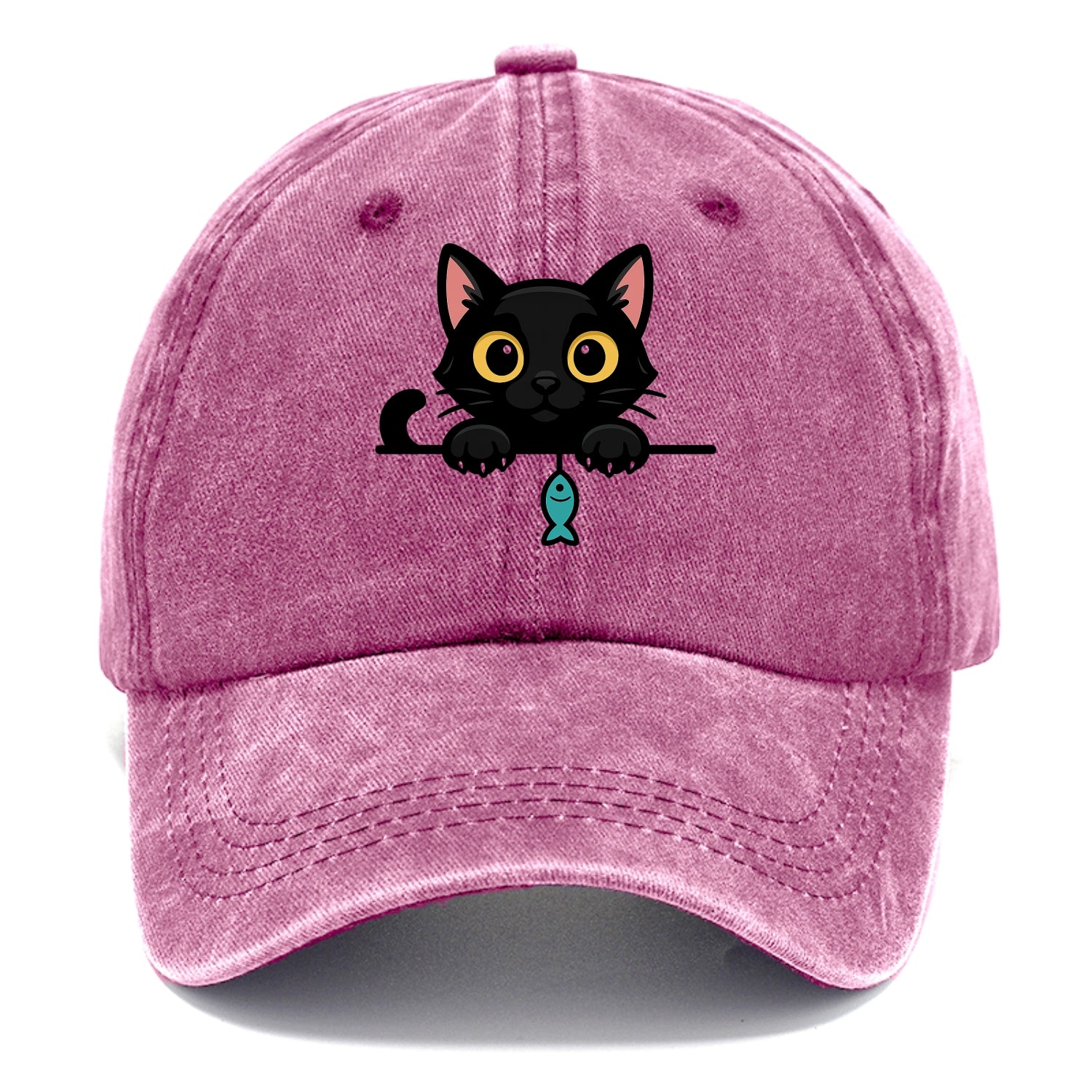 Midnight the black cat holding a tiny yarn ball between both paws while peeking. - Classic Cap - Dusty Rose(Rose)