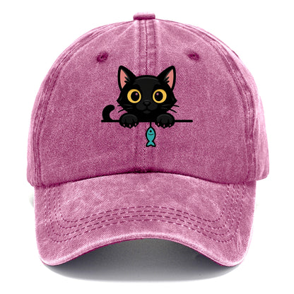 Midnight the black cat holding a tiny yarn ball between both paws while peeking. - Classic Cap - Dusty Rose(Rose)