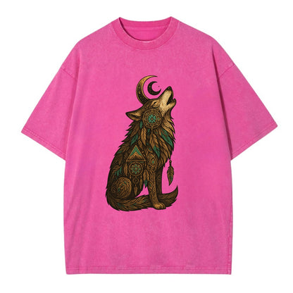 Celestial Moon Wolf  - Vintage T-shirt - Dusty Rose(Rose)
