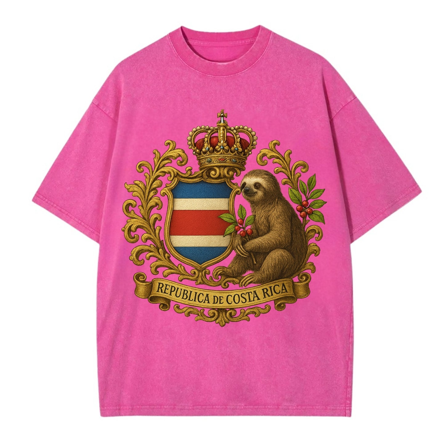 Costa Rica Sloth Emblem  - Vintage T-shirt - Dusty Rose(Rose)
