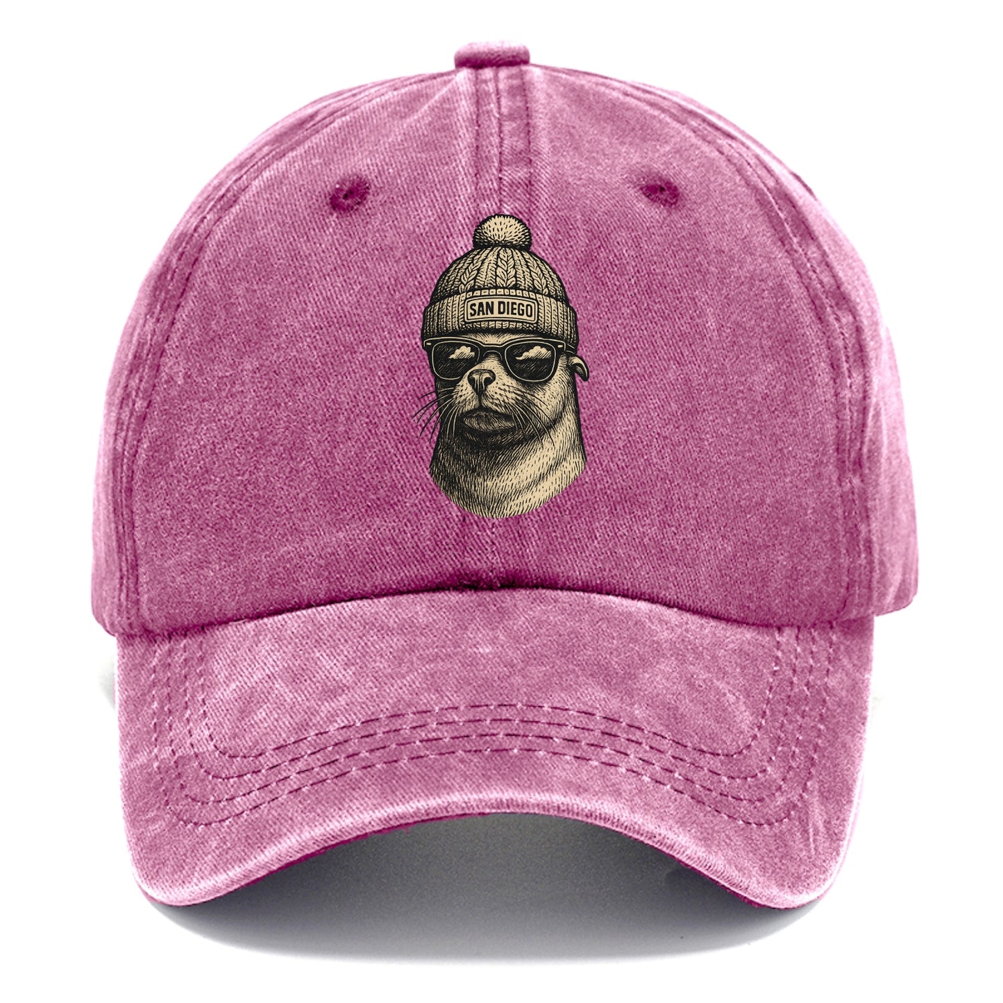 San Diego Sea Lion wearing San Diego beanie with pom pom and wayfarer sunglasses - Classic Cap - Dusty Rose(Rose)