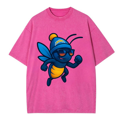 LA Lightning Bug wearing Chargers powder blue and gold beanie with pom pom and - Vintage T-shirt - Dusty Rose(Rose)