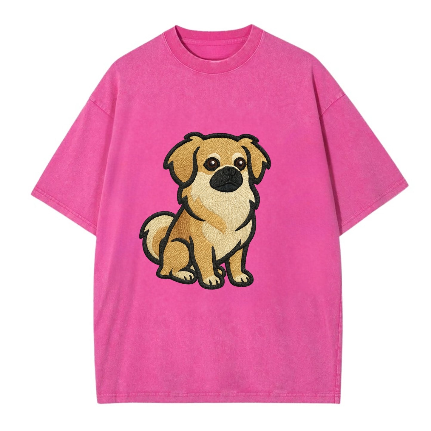 Tibetan Spaniel - Fawn small dog embroidered design - Vintage T-shirt - Dusty Rose(Rose)