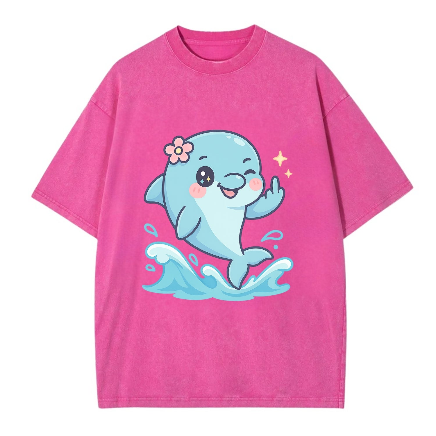 smiling dolphin jumping through ocean waves, one fin up with attitude - Vintage T-shirt - Dusty Rose(Rose)
