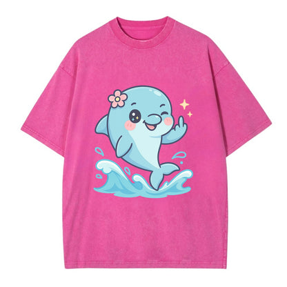 smiling dolphin jumping through ocean waves, one fin up with attitude - Vintage T-shirt - Dusty Rose(Rose)