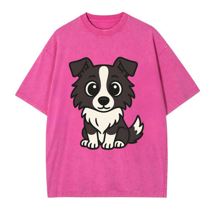 Border Collie - Intense stare sitting pose - Vintage T-shirt - Dusty Rose(Rose)