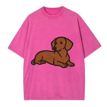 Dachshund - Red smooth relaxed lying dow Vintage T-shirt - Dusty Rose(Rose)