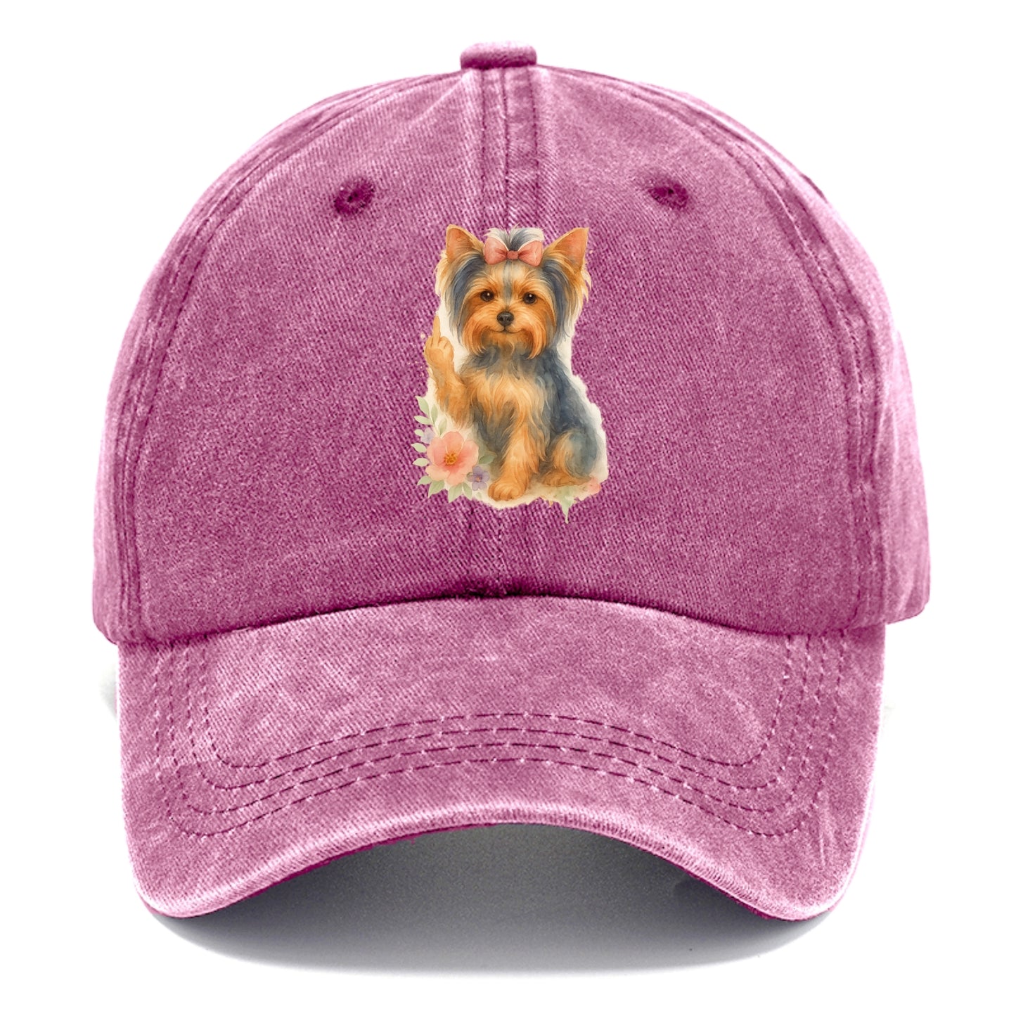 Yorkshire Terrier with topknot bow, one delicate paw flipping off - Classic Cap - Dusty Rose(Rose)