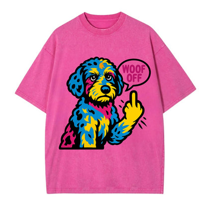 Aussiedoodle with merle patches and curly coat, playful smart paw raised - Vintage T-shirt - Dusty Rose(Rose)