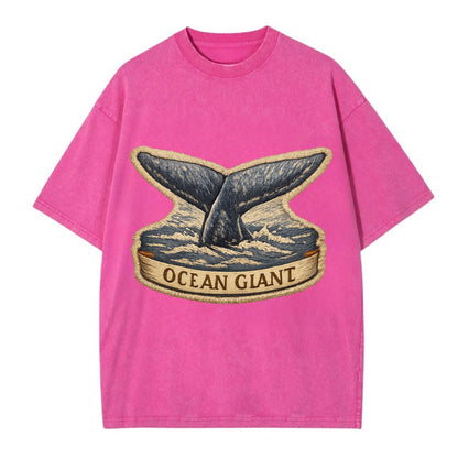 WHALE TAIL - diving whale in blue and gray , ocean giant - Vintage T-shirt - Dusty Rose(Rose)
