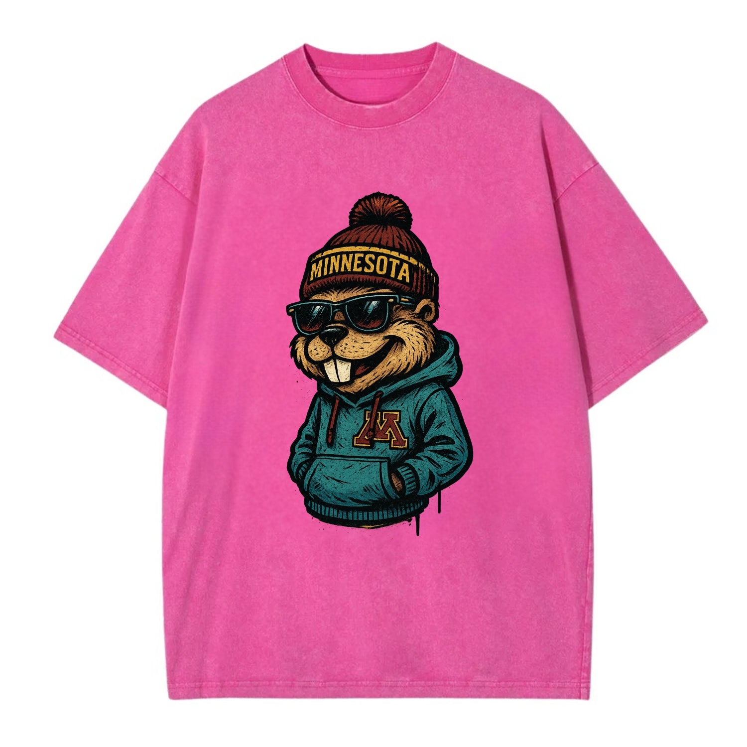 Minneapolis Gopher wearing Minnesota beanie with M patch - Vintage T-shirt - Dusty Rose(Rose)