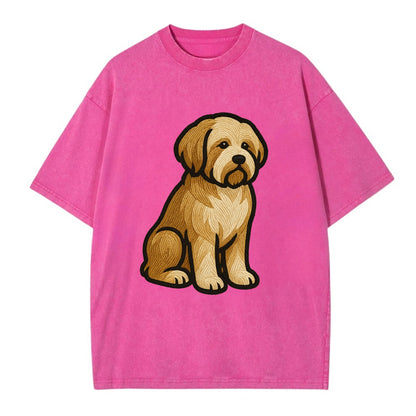 Tibetan Terrier - Gold and white embroidered sitting pose - Vintage T-shirt - Dusty Rose(Rose)