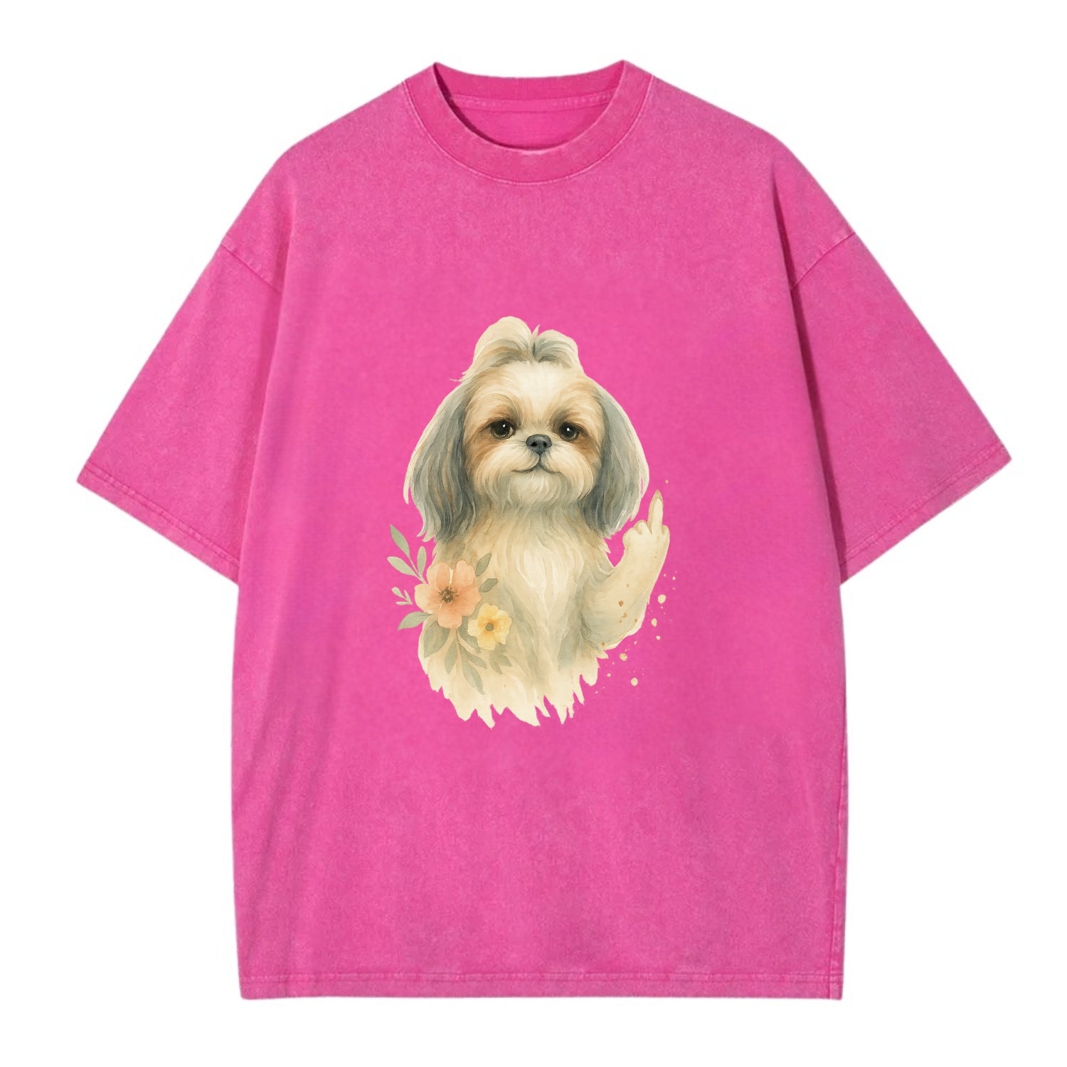 Shih Tzu with long flowing silky hair, tiny paw showing attitude - Vintage T-shirt - Dusty Rose(Rose)