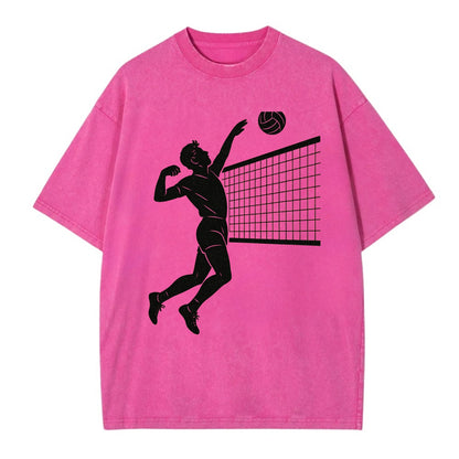 Volleyball player spiking at the net - Vintage T-shirt - Dusty Rose(Rose)