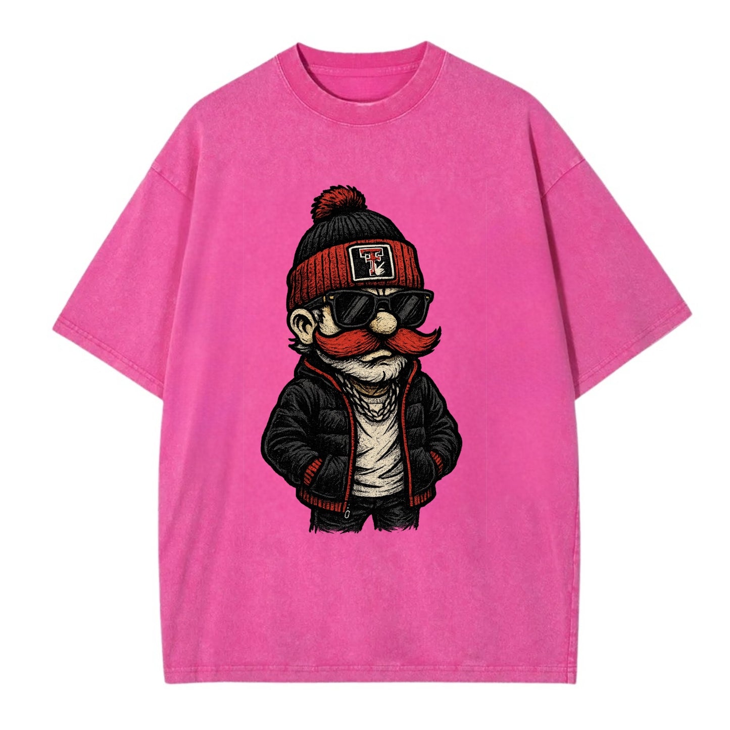 Lubbock Raider wearing Texas Tech beanie with guns up patch - Vintage T-shirt - Dusty Rose(Rose)