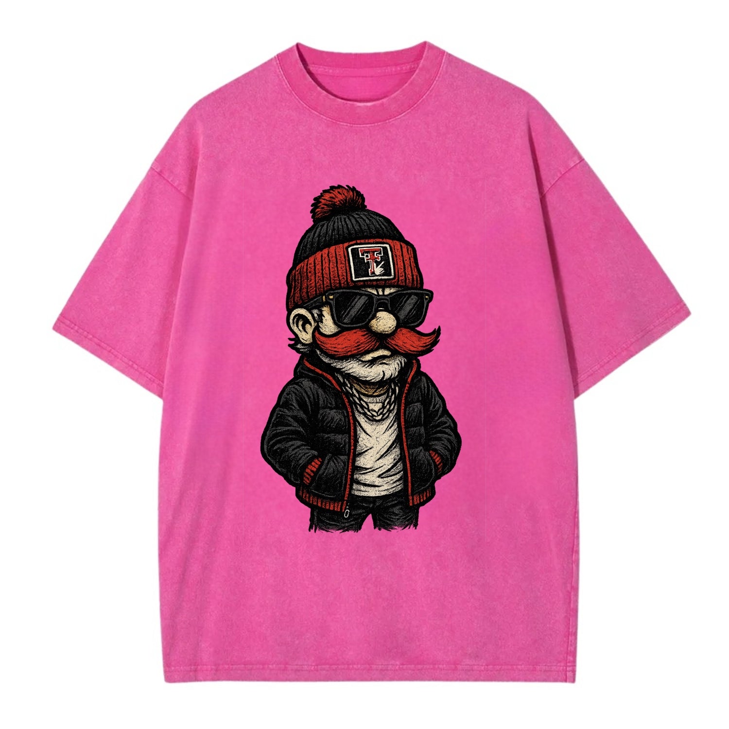 Lubbock Raider wearing Texas Tech beanie with guns up patch - Vintage T-shirt - Dusty Rose(Rose)