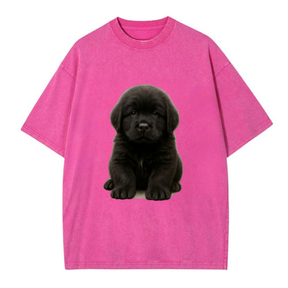 Baby Newfoundland Puppy - giant fluffy black, gentle eyes, webbed paws, - Vintage T-shirt - Dusty Rose(Rose)