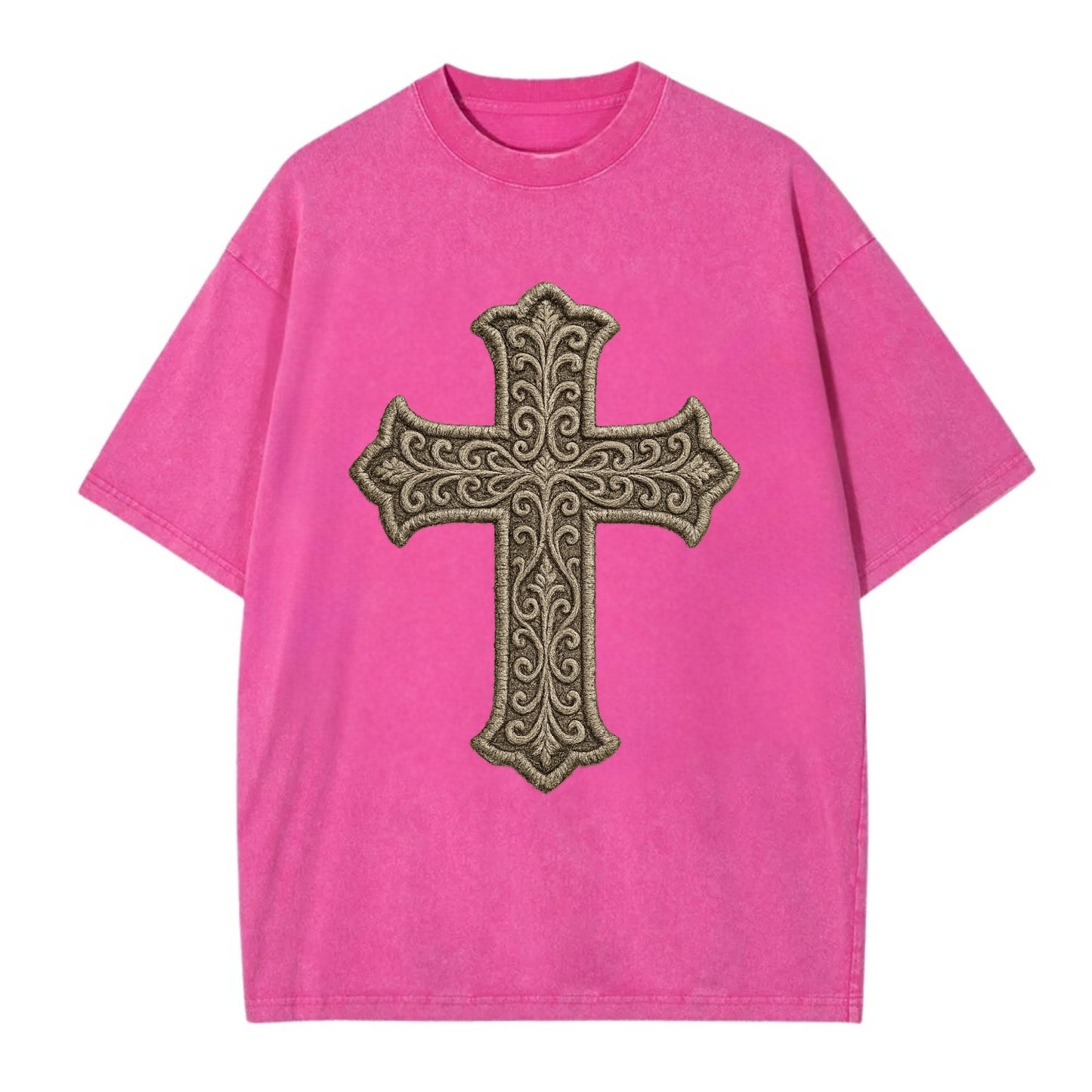 Filigree Cross  - Vintage T-shirt - Dusty Rose(Rose)