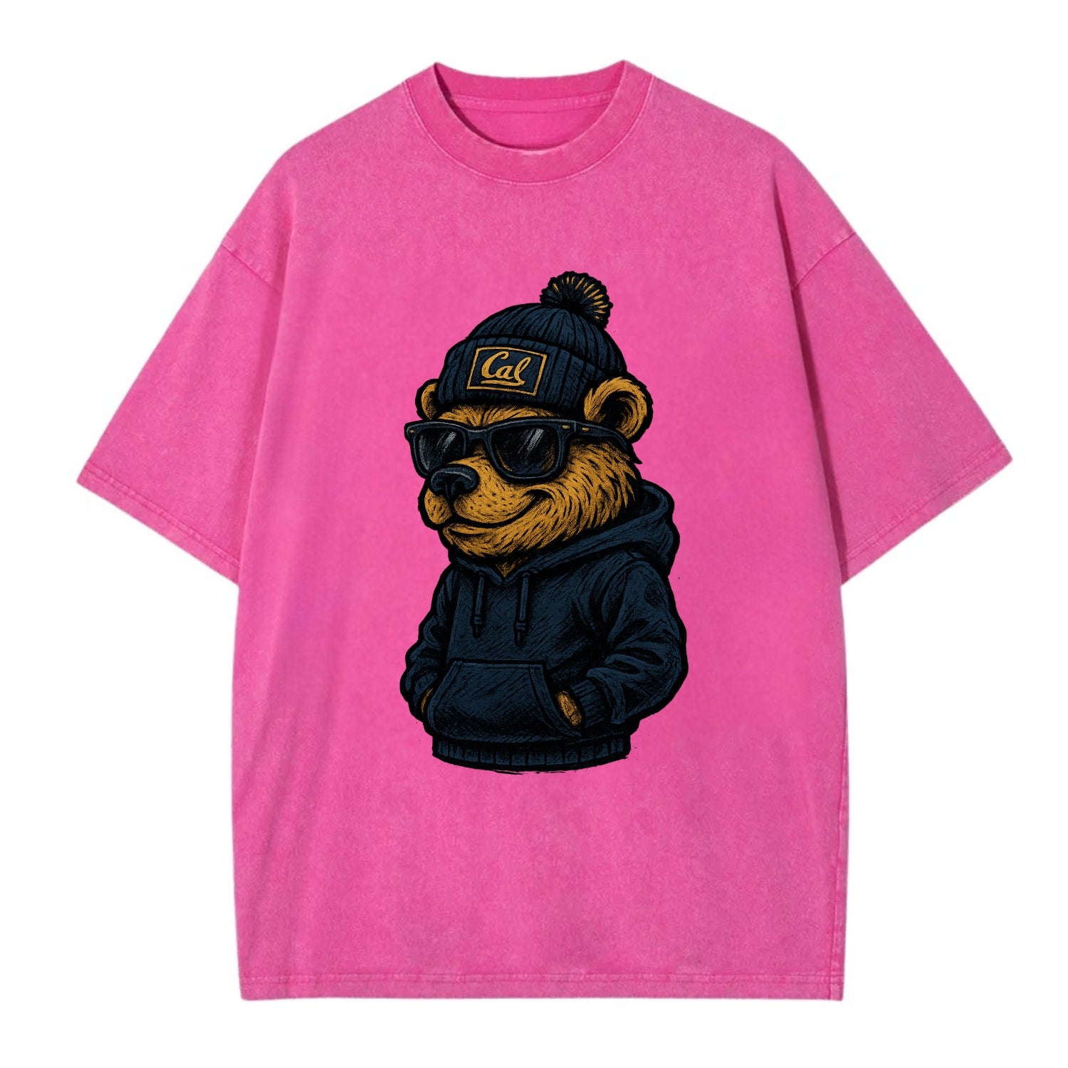 Berkeley Bear wearing Cal beanie with script patch - Vintage T-shirt - Dusty Rose(Rose)