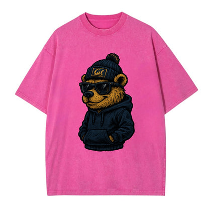 Berkeley Bear wearing Cal beanie with script patch - Vintage T-shirt - Dusty Rose(Rose)