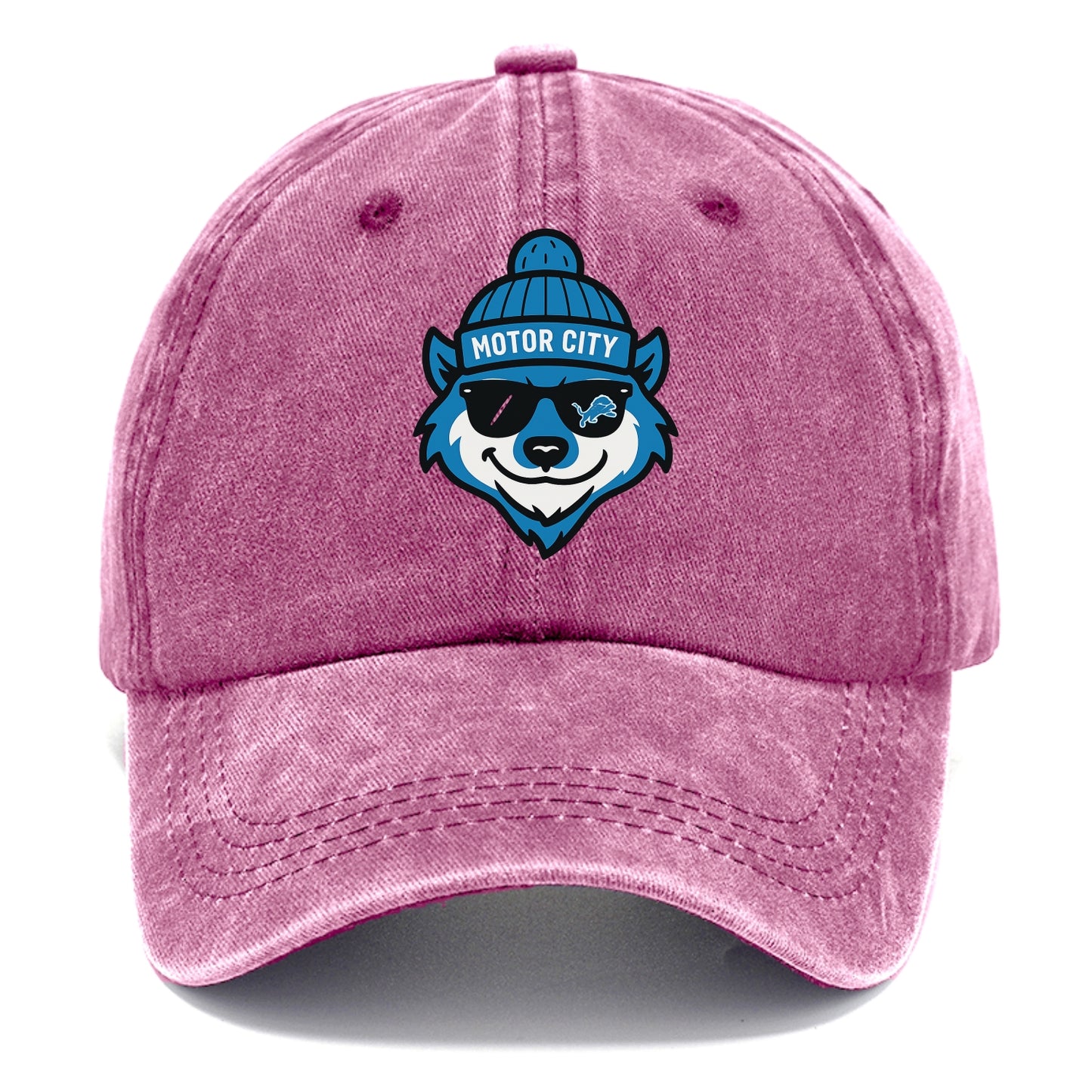 Motor City Wolverine wearing Lions beanie with gear patch and wayfarer sunglasses - Classic Cap - Dusty Rose(Rose)