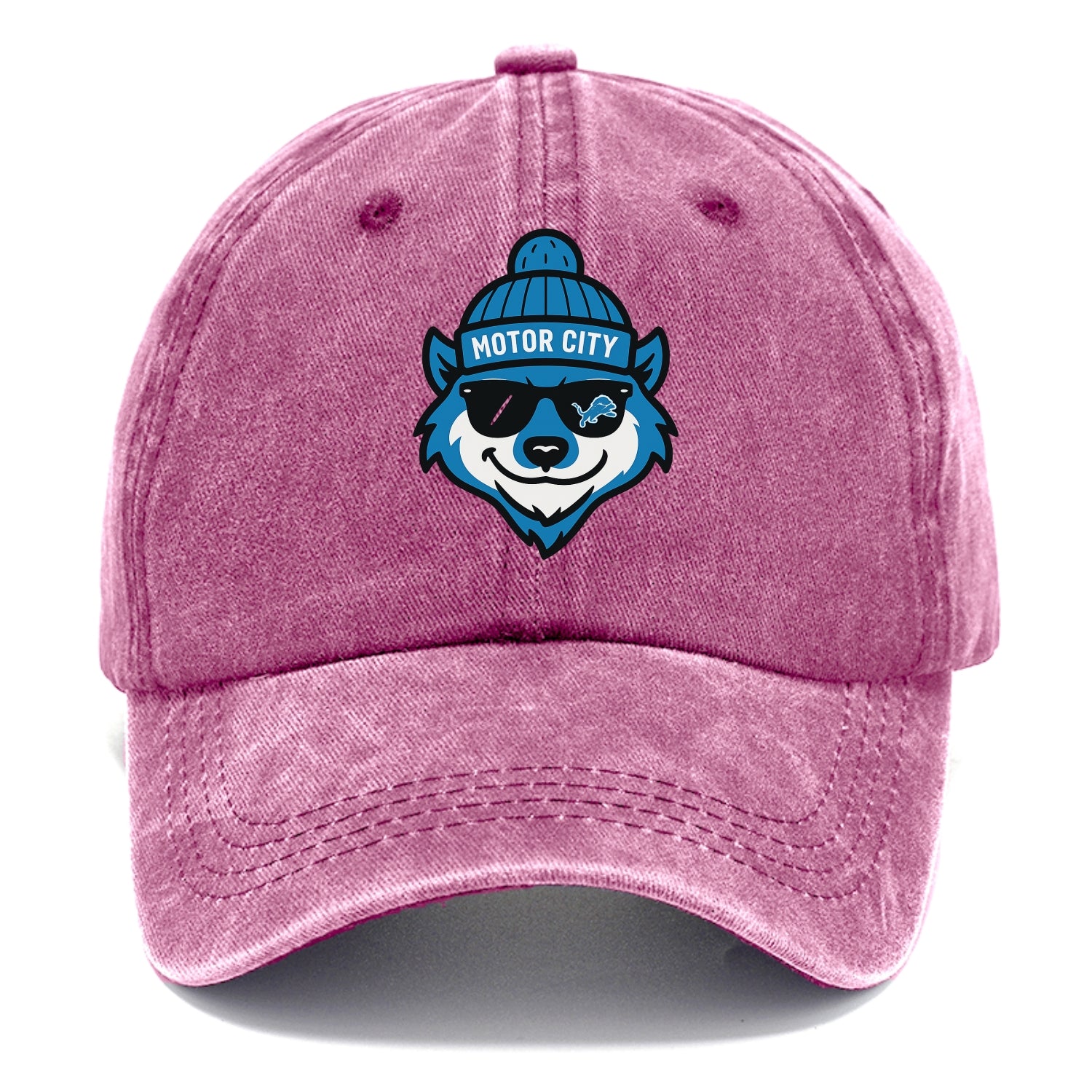 Motor City Wolverine wearing Lions beanie with gear patch and wayfarer sunglasses - Classic Cap - Dusty Rose(Rose)