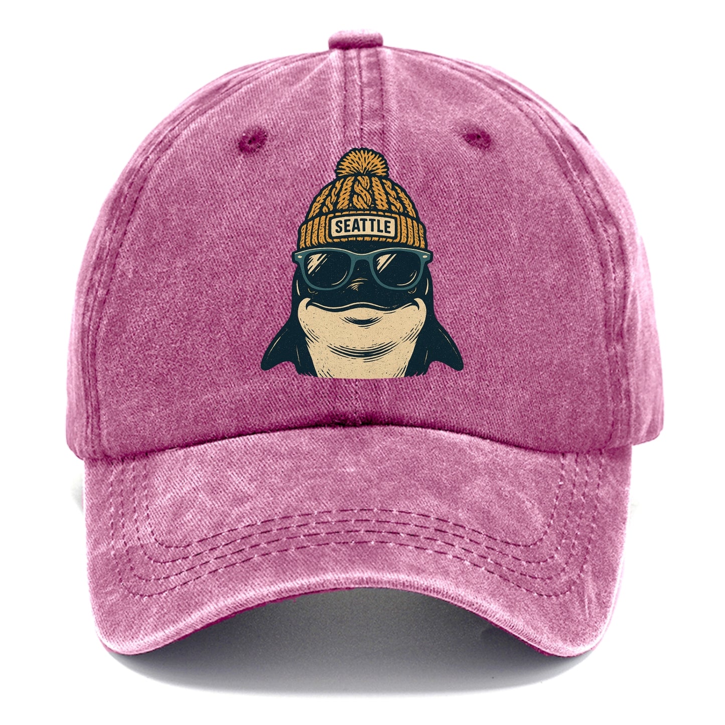 Seattle Orca wearing Seattle beanie with pom pom and wayfarer sunglasses - Classic Cap - Dusty Rose(Rose)