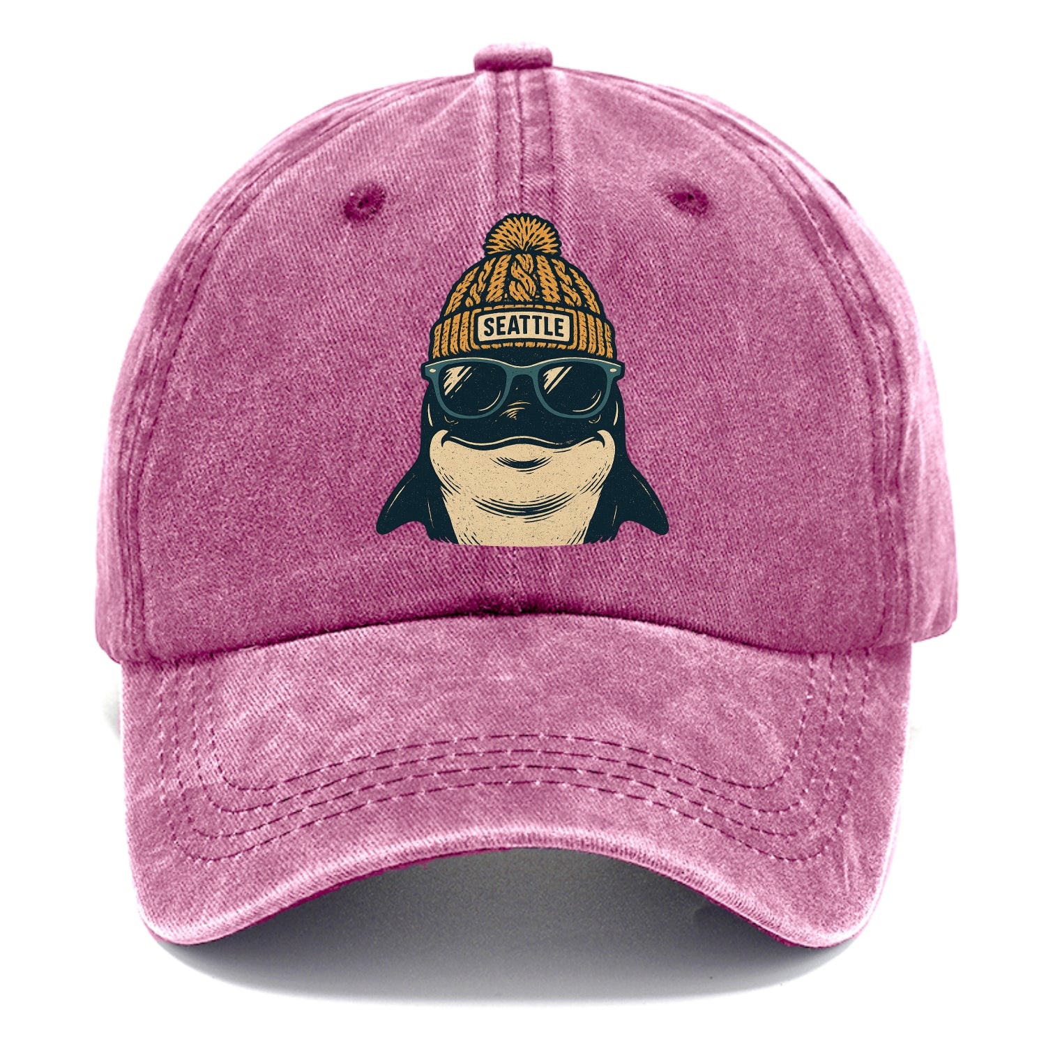 Seattle Orca wearing Seattle beanie with pom pom and wayfarer sunglasses - Classic Cap - Dusty Rose(Rose)