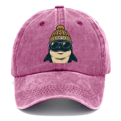 Seattle Orca wearing Seattle beanie with pom pom and wayfarer sunglasses - Classic Cap - Dusty Rose(Rose)