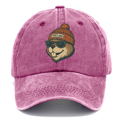 Oregon Beaver wearing Portland beanie with pom pom and wayfarer sunglasses - Classic Cap - Dusty Rose(Rose)