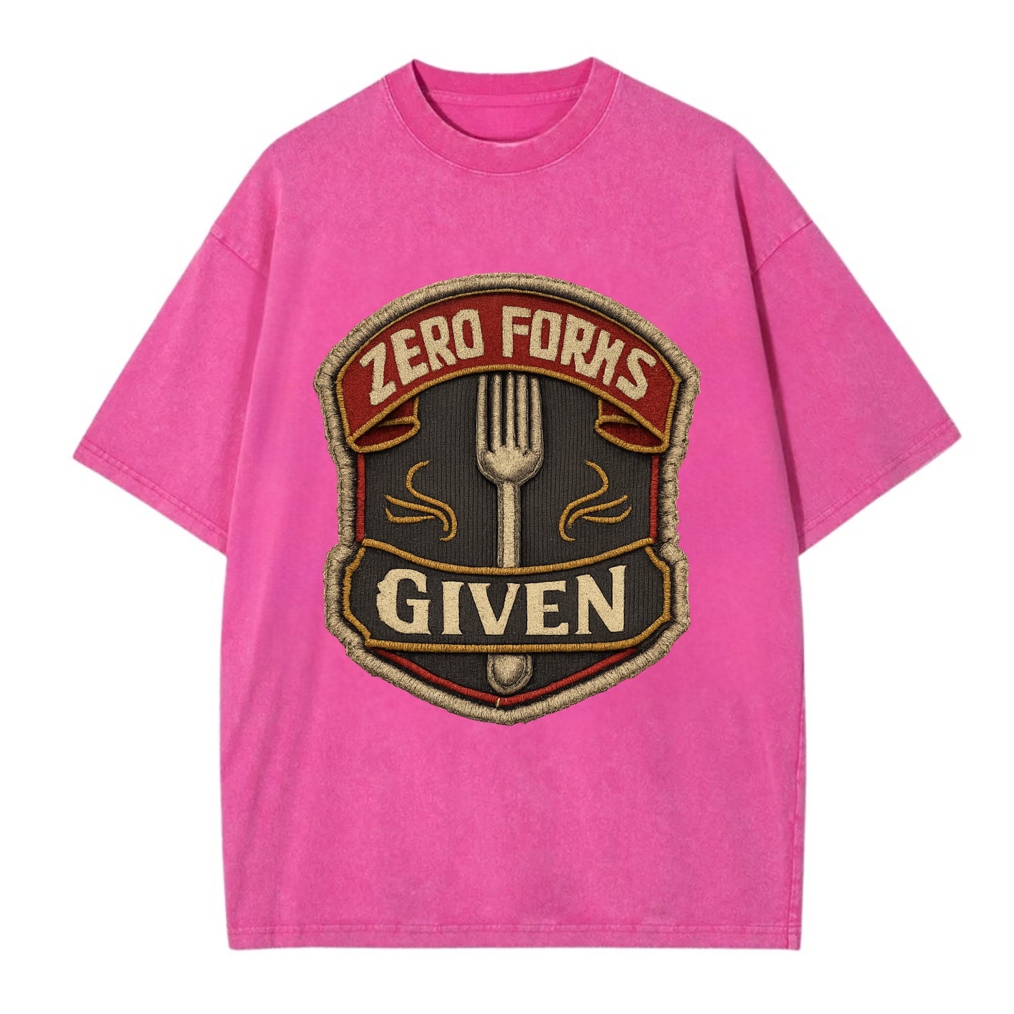 ZERO FORKS GIVEN - fork with text in silver , no cares attitude - Vintage T-shirt - Dusty Rose(Rose)