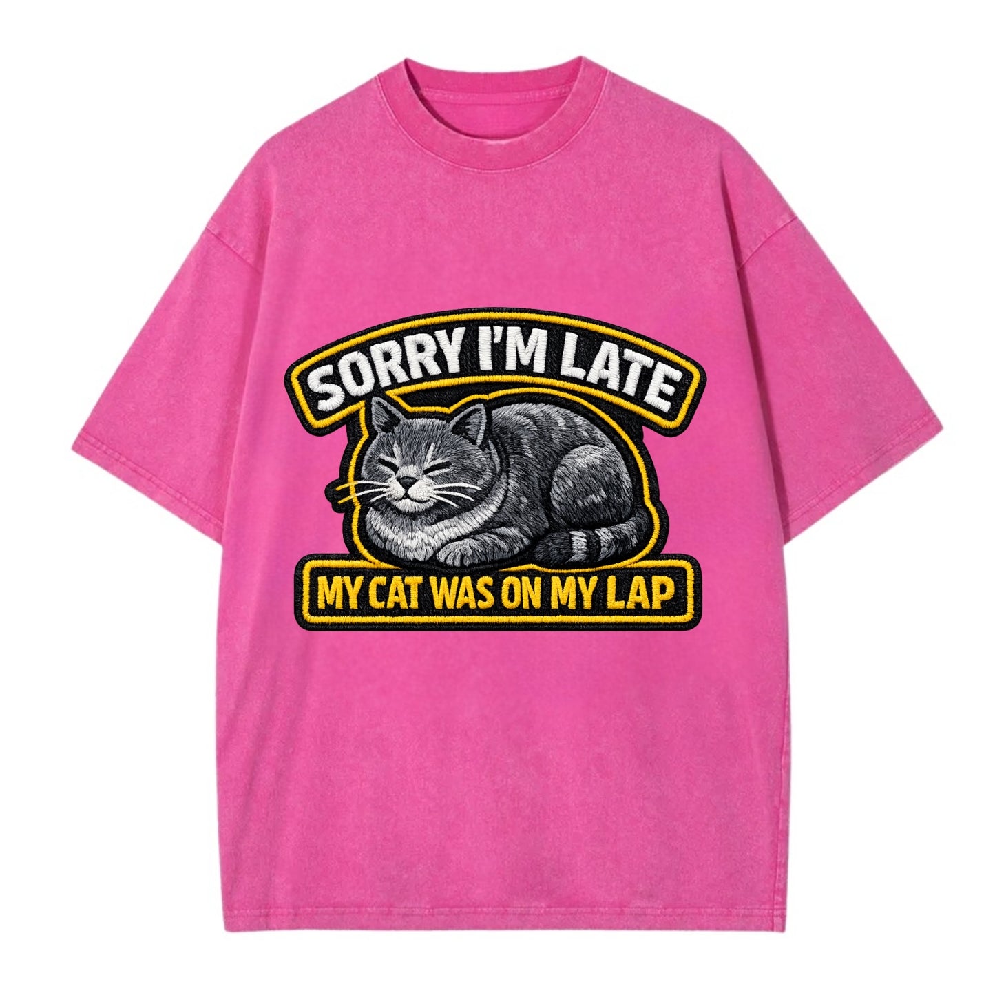 SORRY IM LATE MY CAT WAS ON MY LAP - cat loaf in gray , valid excuse - Vintage T-shirt - Dusty Rose(Rose)