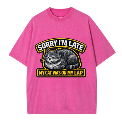 SORRY IM LATE MY CAT WAS ON MY LAP - cat loaf in gray , valid excuse - Vintage T-shirt - Dusty Rose(Rose)