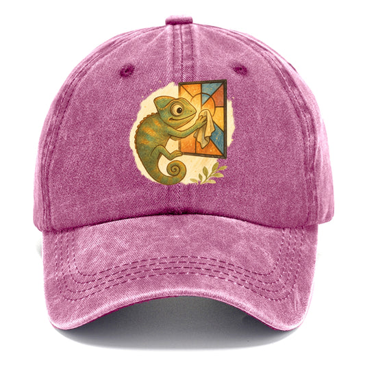 Chameleon blending into a stained-glass window it is polishing with delicate cloths - Classic Cap - Dusty Rose(Rose)