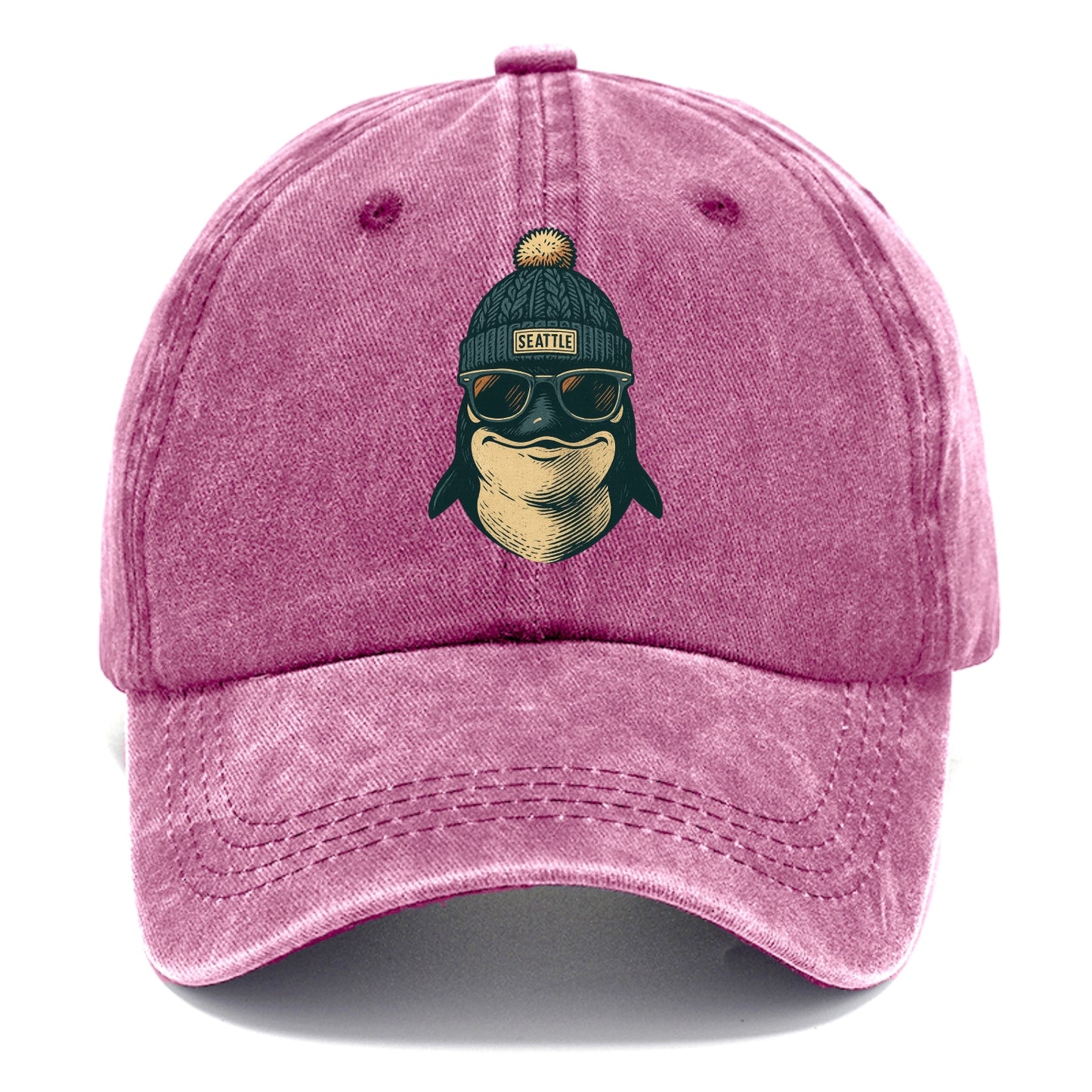 Washington Orca wearing Seattle beanie with pom pom and wayfarer sunglasses - Classic Cap - Dusty Rose(Rose)
