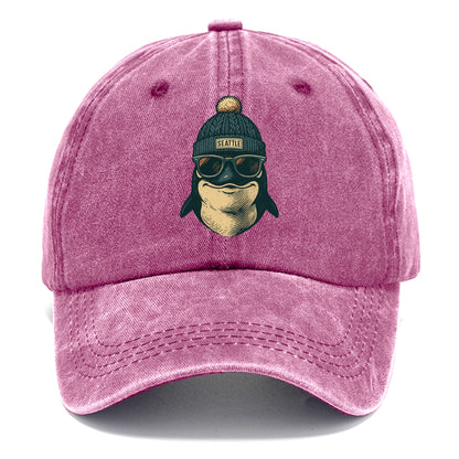 Washington Orca wearing Seattle beanie with pom pom and wayfarer sunglasses - Classic Cap - Dusty Rose(Rose)