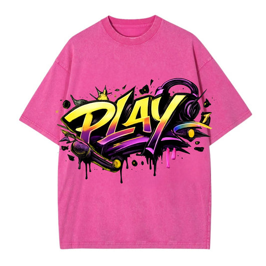 Bold typography design - "PLAY" - creative expression, musical performance - Vintage T-shirt - Dusty Rose(Rose)
